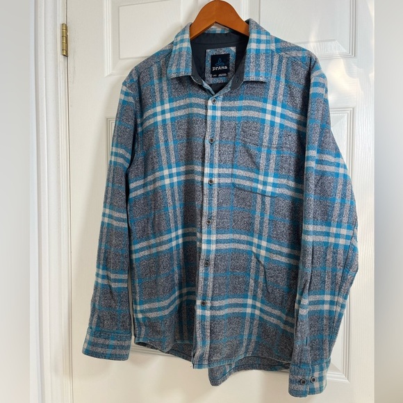 Prana Other - Prana Blue and Gray Textured Fabric Woodman Flannel Size Large